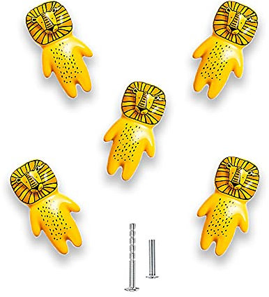 uulu 5Pcs Kids Drawer Handles Ceramic Nursery Knobs Cute Animal Lion Knobs Children's Room Door Cupboard knobs DIY Lovely Cabinet pulls Drawer knob for Kids, with Screws (5, Lion)