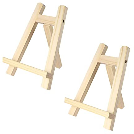 Ericrise 2 Stück Mini Staffelei, Holz Staffelei Kompakte Staffelei Dreieck Staffelei Kalender Ständer Display Holz Fotohalter Kartenhalter für Zeichnen, Malen, Fotos, Kunst, 20 * 15cm, Holzfarbe