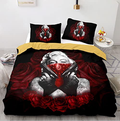 DZJGB Bettwäsche Set Hypoallergen 3D Marilyn Monroe Druck Microfaser Bettbezug mit Reißverschluss,3 Stück(1 Bettbezug135x200 cm+2 Kissenbezüge) für Kinder Erwachsene Jugendliche