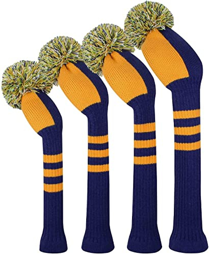 Knit Woods Golf Head Covers, Set of 4, Orange Striped, Fit Driver (460CC) Fairways hybrid/UT. Soft and Elastic, Decorative Your Golf Bag to Make It Stand Out