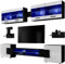 ExtremeFurniture Vision Ensemble Meuble TV Mural de Salon | 2 vitrines suspendues, 3 étagères murales et 1 Meuble TV | LED | Pratique de Rangement Façade en Blanc Brillant