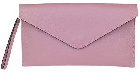 Girly Handbags Pochette da donna in vera pelle italiana, pochette da polso, borsa da sera per feste e matrimoni, Rosa scuro