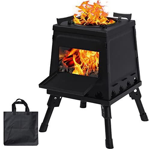 Lineslife Stufa a legna da campeggio, portatile, in ghisa, da campeggio, nera, con custodia per il trasporto, per cucinare all'aperto, grande