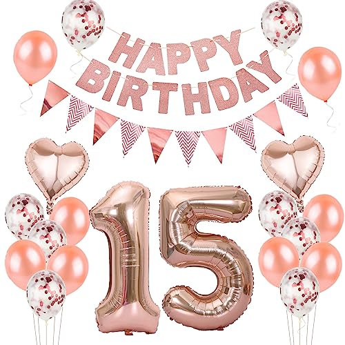 Ballons Rose Gold pour Anniversaire 15 Ans Fille - Set Déco avec Ballons
