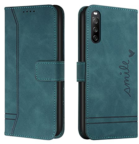 Trugox Handyhülle für Sony Xperia 10 IV 2022 Hülle Klappbar Klapphülle mit Kartenfach Handytasche Handy Schutzhülle Tasche Leder Wallet Flip Case Slim Book Cover - Blaugrün