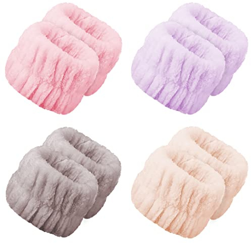 8 Stück Handgelenk Waschband Spa Saugfähiges Armband Waschtuch Stirnbänder Korallen Fleece Elastisches Handgelenk, für Gesicht Waschen Handgelenk bunt