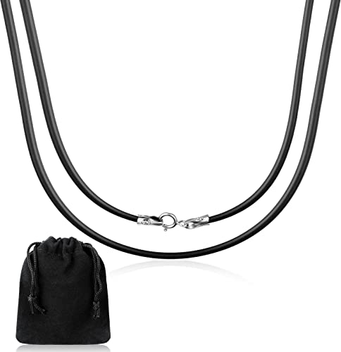 Patelai Schwarze Halskette Schnur Lederband Kette Lange Halskette Wachsschnur Kunstleder Kette mit Silbernem Karabinerverschluss Ketten Band für Schmuck Herren Damen(Klassiker,50 cm 2 mm)