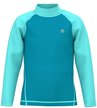 HDTIYUYP UV Shirt Kinder Langarm - Mädchen Wasser Schwimmen Tshirt Rashguard Jugend Badeshirt Surf Shirt Schnelltrocknende Strand Shirt Wet Top Türkis 13y