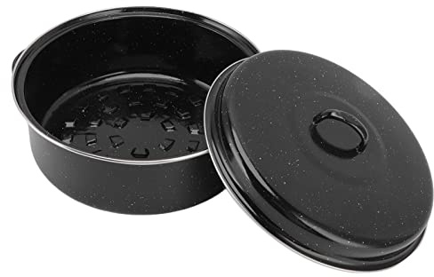 Roasting Pan, Non Stick Enamel Iron Stainless Steel Black Speckled BBQ Pot Roast Pan with Lid, Roasted Sweet Potatoes Chestnuts (Iron Cover 28cm)
