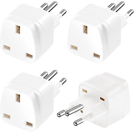 LUKELI 4 Pack UK to Switzerland Plug Adapter Swiss Adaptor Plug- Compact & Lightweight for Travel Plug Adapter UK to Swiss, Jordan, Liechtenstein, Madagascar, Rwanda (White 4 Pack)