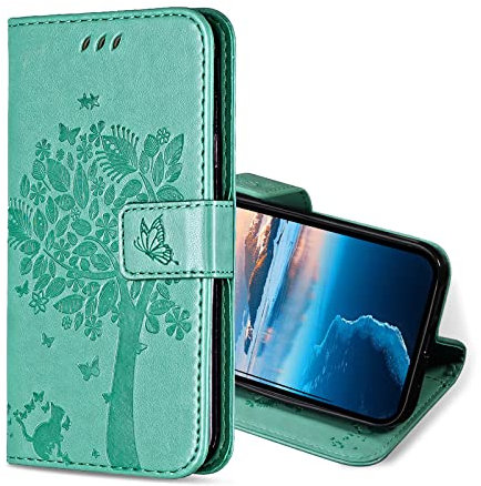 KANVOOS Funda para Xiaomi Redmi 9C / Redmi 10A, Funda Tapa Libro Movil de Cuero PU, Ranura para Tarjeta Plegable Billetera Carcasa para Xiaomi Redmi 10A / 9C (Menta Verde)