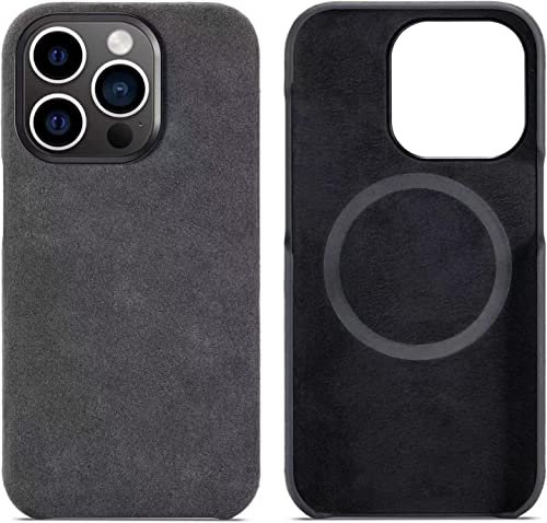 ZYSDDZ Alcantara Handyhülle für Apple iPhone 13 Serie, handgefertigte Halbwickel-Wildleder-Stoffhülle, kompatibel mit kabellosem Laden (iPhone 13 Pro Max, schwarz)