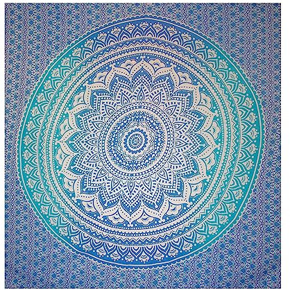 BRICOMIRAS Toalla Playa, Manta Picnic, Manta Grande Mandala, Toallas Playa Grande, Mandala Pared 100% Algodon, Mantel/Alfombra/Pareo/Tapiz Mandala (210x230cm, Azul Mandala)