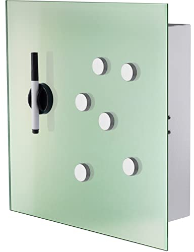 bonsport Schlüsselkasten modern mit Glas Magnettafel - Memoboard magnetisch mit 6 Magneten und Stift - Schlüsselschrank groß mit 20 Haken 33x33x6,8cm mintgrün