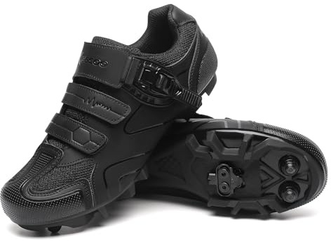 Mens Mountain Bike Shoes with 2-Bolts SPD Cleats Cycling Shoes Black 43