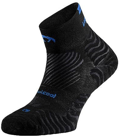Lurbel Street Pro Three, Calcetines de correr, Anti-ampollas, calcetines de running, calcetín transpirable, calcetines de marathon. Unisex (S - Pequeña, Negro/Azul)