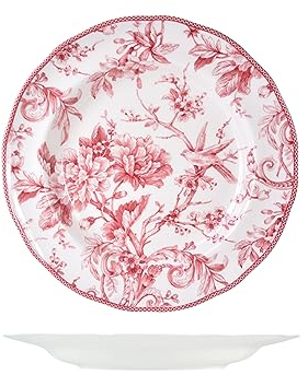 H&H Primrose Piatto Tondo, in Porcellana, Rosso e Bianco, 32.5cm, Stile Inglese