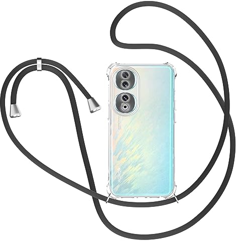 XTCASE Coque pour Honor 90 5G avec Cordon, Etui avec Collier - Tour de Cou Lanière en Corde - Transparente Silicone Housse avec Cordage Lanyard Case, Noir