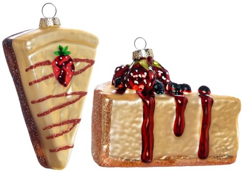 Set mit 2 mundgeblasenen Glas-Käsekuchen-Ornamenten für Weihnachtsbaum