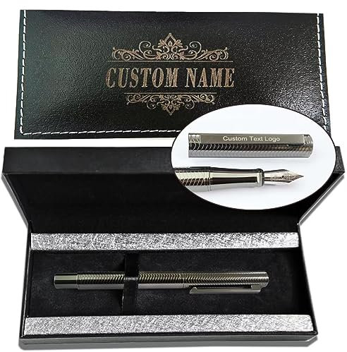 Coregiftr Personalized Fountain Pen with Free Engraving, Custom Personalized Pens with Name and Gift Box, Black Ink