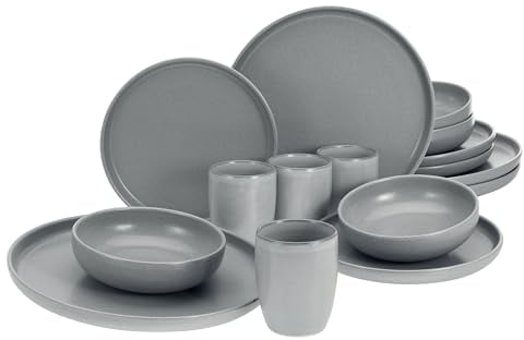 CreaTable, 23582, Serie Uno, 16-teiliges Geschirrset, Kombiservice aus Steinzeug, spülmaschinen- und mikrowellengeeignet, Made in Portugal