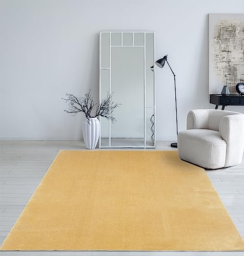 Mia´s Teppiche Taos kuscheliger Kurzflor Teppich, Anti-Rutsch Unterseite, Waschbar bis 30 Grad, Super Soft, Felloptik, Gold, 120 x 160 cm