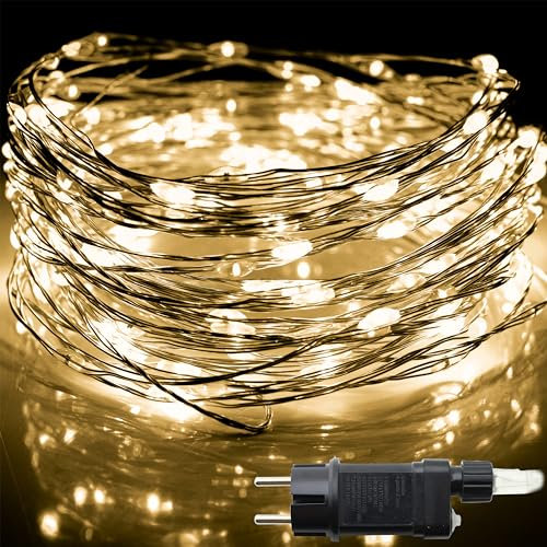 OXYN Lampadine Luci LED Natale Alimentazione 230V Colore Filo Verde Lampada Casa Albero Decorazioni Natalizie Stringa Presepe Giochi Luce Esterni Interni Flessibile (100 LED 10 metri Bianco Caldo)