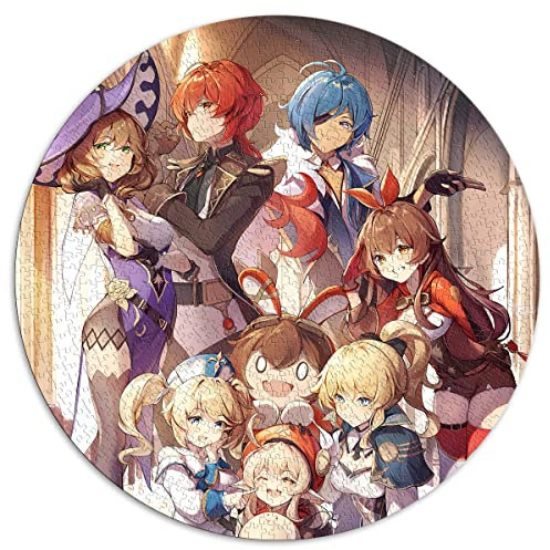 1000-teiliges Puzzle Genshin Impact Amber Round Puzzle für Erwachsene für Erwachsene und Kinder Papppuzzles Lernspiel Herausforderungsspielzeug Größe: 67,5 x 67,5 cm