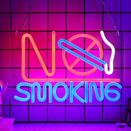 Neon Signs - No Smoking, Bedroom & Business Suitable - USB Powered with Hanging Hooks
