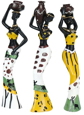 Amosfun 3pcs Afrikanische Figur Schmuck Exotische Figuren Tischdekoration Stammes-Skulptur Tischdekoration Kunstwerk Büro Mädchen