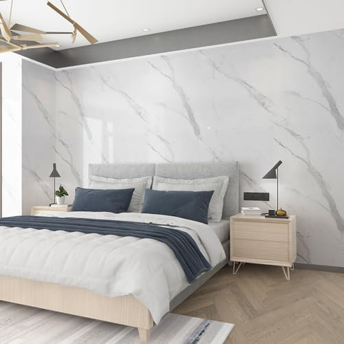 JSEVEM 60CM×5M Wide White Grey Pattern Marble Wallpaper Peel and Stick Vinyl Wrap Waterproof Gray Granite Contact Paper Sticky Back Plastic Roll Wall Stickers for Countertop Worktop Bedroom