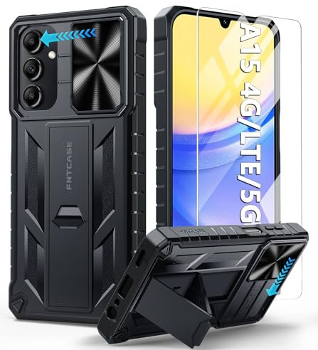 FNTCASE for Samsung A15 Phone Case: Heavy Duty Shockproof Protective Case with Kickstand | Military Grade Rugged Nonslip Cases & Robust Drop Proof Cell Phone Cover for Galaxy A15 4G/LTE/5G 6.5 Inch