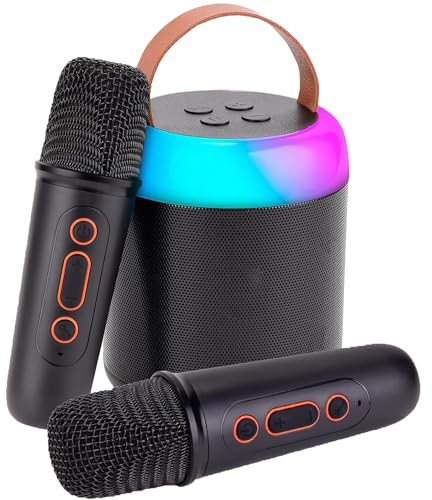 auvstar Karaoke Speaker Machine Portable Speaker Bluetooth Rechargeable Mini Karaokewith 2 Wireless Microphones Speaker kareoke Machines and Led Lights Singing Black