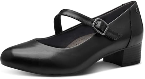 Tamaris Comfort Damen Pumps mit Riemen aus Leder mit Klettverschluss, Schwarz (Black), 39 EU