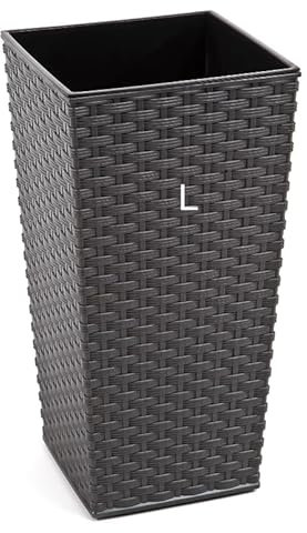 MELTOM Fioriera in plastica in rattan con inserto rimovibile alto (grafite, lunghezza 46 cm)