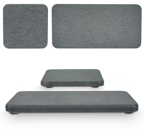 Hachacha 4-Set Water Absorbent Diatomite Earth Drying Mats - 2 Large & 2 Small Trays with Anti-Slip Pad, Sandpaper. Ideal for Kitchen Counter, Under Plants, Bath, Toiletries, Deep Grey