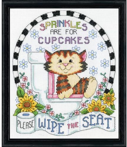 Design Works Crafts Kreuzstich Stickpackung Wisch den Sitz ab, Katze, Zählmuster