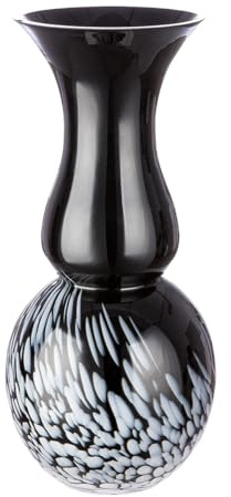 GILDE Deko Pokal Vase schwarz weiß - Moderne Dekovase Dekoobjekt Glasvase Blumenvase handgefertigt aus Farbglas - Höhe 36,5 cm