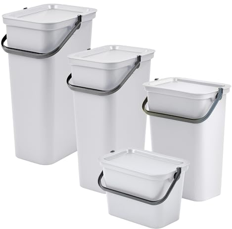 Tontarelli - Set de 4 poubelles MODA 5L/10L/25L/40L blanc avec poignée