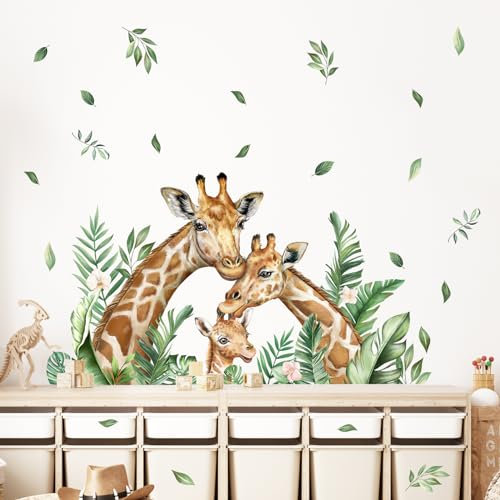 Supzone Wandtattoo Dschungel Giraffe Wandaufkleber Safaritiere Giraffemutter und Junge Wandsticker für Jungenzimmer Kinderzimmer Babyzimmer Schlafzimmer Wanddeko