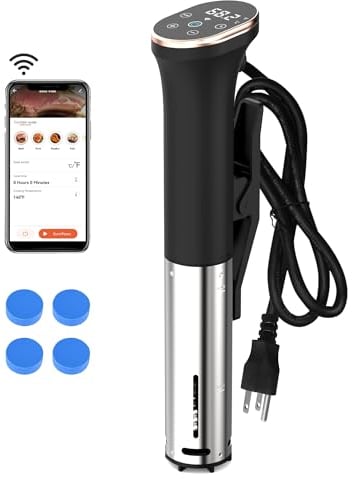 Karinear Sous Vide Garer Stick | Wifi APP-Steuerung (2,4G WLAN) | 1400W Sous-Vide Stick | 10-90°C, 1-99 Min. Timer | 360° Zirkulation | Suvide Garer stick mit Souse Vide Magnet