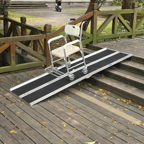 Fuß Rollstuhlrampe aus Aluminiumlegierung, rutschfeste tragbare Faltbare Rollstuhlrampe, Rollstuhlrampe für Zuhause, Treppenschwelle für Behinderte, Rampe für Mobile Roller, Tragkraft 600 Pfund