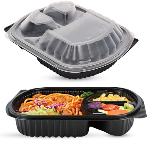 CHEF ROYALE 50 Pack, 3 Compartment Meal Prep Containers Reusable BPA Free Food Storage Containers with Lids Airtight Microwave Dishwasher Safe (50)