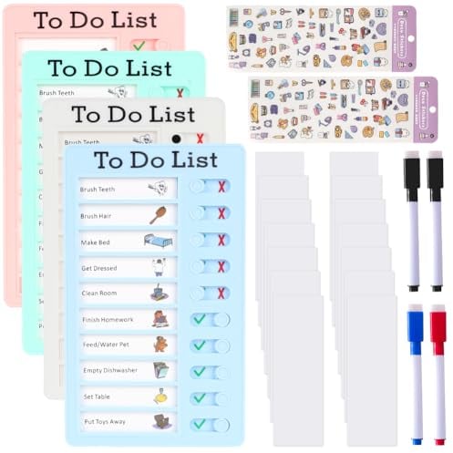 LOMUG 4 Stück Checklist Boards,Dry Erase To Do List Board Memo Checkliste BoardsTafel Chore Chart für Lernplanung Zeitplan,Kinder ohne Logo oder Schrifte mit Blanko Papier, Whiteboard-Marker,Aufkleber