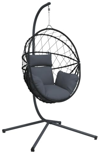 vidaXL Hängesessel, Hängestuhl Ei-Design mit Ständer, Eierstuhl für Wohnzimmer, Schaukelsessel Eiersessel, Modern, Anthrazit Rattan Stahl