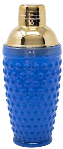 Lilly Pulitzer Hobnail Glass Cocktail Shaker with Gold Lid, Cute Bar Accessories, Drink Shaker for Home Bar Set, Blue Stream Hobnail