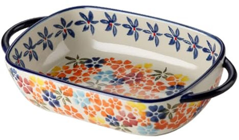 WATIIFUFU Keramik Backgeschirr Rechteckiges Backblech mit Doppelgriff für Mikrowelle und Ofen Küchenservierplatte Kleiner Tortenform Auflaufform Tablett für Reis Käse Desserts Obst Gemüse Snacks