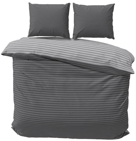 Visaggio Premium Bettwäsche 200x200 cm Grau Anthrazit Damast Streifen Bettbezug Wendebettwäsche Deckenbezug 70% Baumwolle 30% Polyester 3 teilig