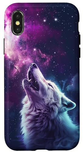 Wolf heult in Universum Galaxie Hülle für iPhone X/XS