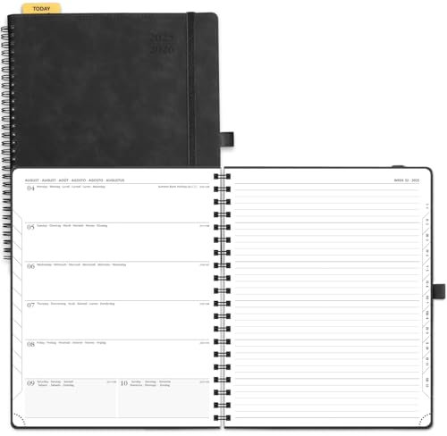 POPRUN Kalender 2025 2026 Buchkalender Notizbuch (Aug.2025-Dez.2026), ca. A4 (26,5 x 21,5 cm), Terminplaner, Wochenplaner Ringbuch mit Softcover, Zertifiziertem Papier - Schwarz